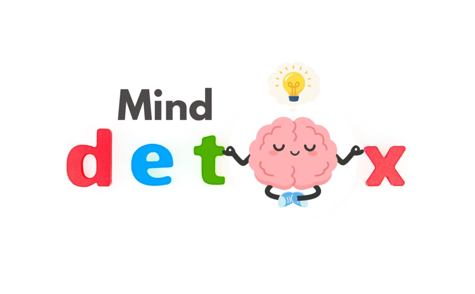 Mind Detox Challenge – Schriftzug mit meditierendem Gehirn